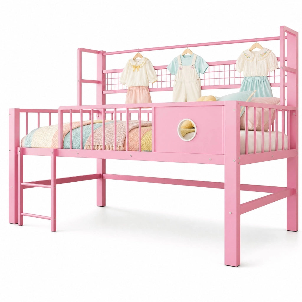 Letto a soppalco basso per bambini 90x200 cm rosa
