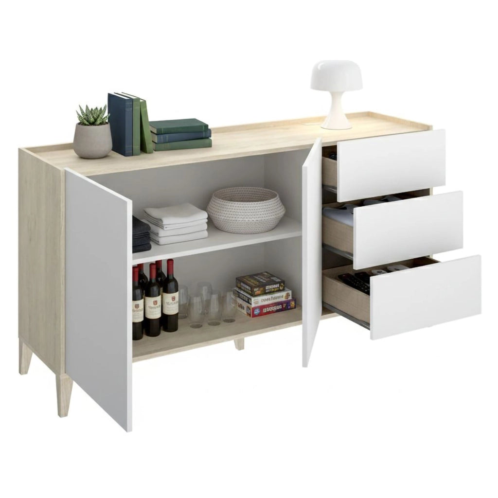 Madia Cadillac, Credenza 3 Cassetti, 40x150x78h cm Bianco