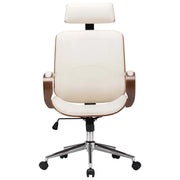 Sedia Girevole con Poggiatesta Crema Similpelle e Legno Curvato 283136