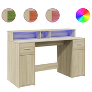 Scrivania | Tavolo da Ufficio con Luci LED Rovere Sonoma 140x55x91cm in Multistrato