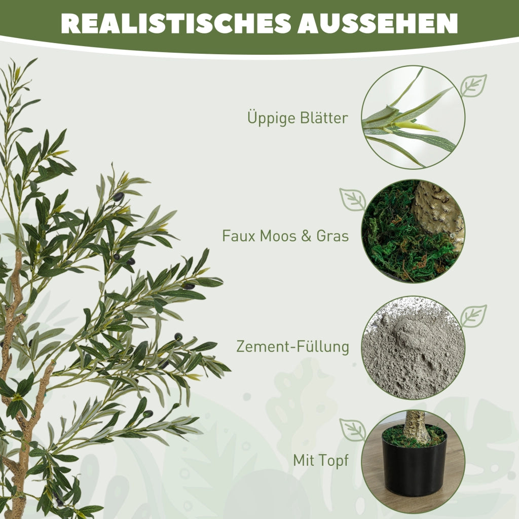 Albero di ulivo artificiale ¨C Minimal ¨C 150 cm, vaso verde, 720 foglie, 40 olive