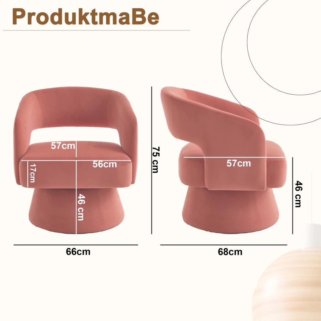 Poltrona girevole in ciniglia rosa con base tonda