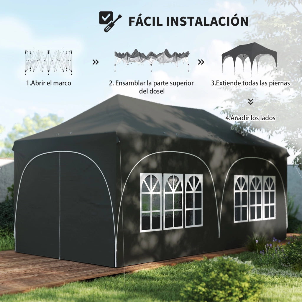 Tenda da Giardino Pieghevole ¨C Minimal ¨C Grigio Scuro 6x3 m