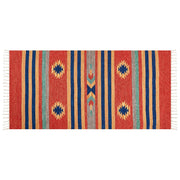 Tappeto Kilim multicolore in cotone 80 x 150 cm tessuto a mano a trama piatta reversibile con motivi geometrici e frange, tradizionale Boho, per il soggiorno e la camera da letto.