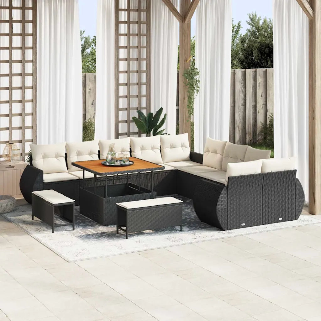 Set Divano da Giardino 13 pcs Nero polyrattan
