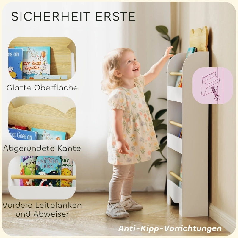 Libreria per bambini con 3 ripiani, scaffale portaoggetti in legno, scaffale per giocattoli e libri, scaffale autoportante per camerette e sale