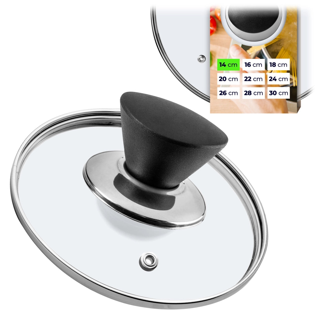 Coperchio in vetro KADAX da 14 cm, universale, resistente al calore, per pentole e padelle.