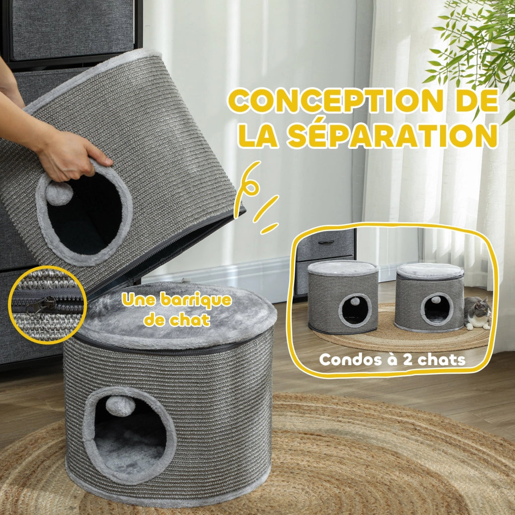 Torre per Gatti Modulare ¨C Xylo ¨C 3 Livelli con Tiragraffi ? 42 x 69H cm Grigio