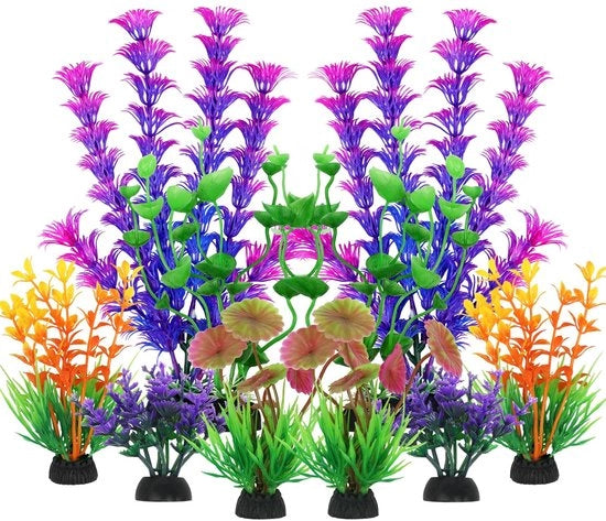 Decorazione per acquario 10 pezzi - piante artificiali - colorate - accessori - finitura naturale - basso mantenimento - piante per acquario
