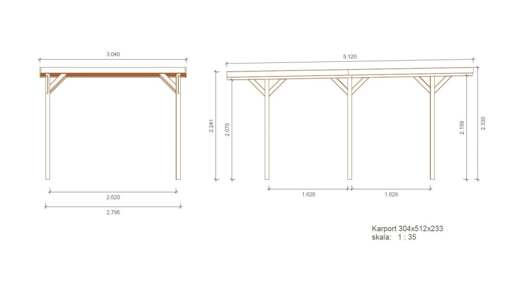 Tettoia posto auto coperto in legno 3.04x5.12 m - 15.57 m2 - copertura PVC   - CAR16PVCTR - ALTANKA