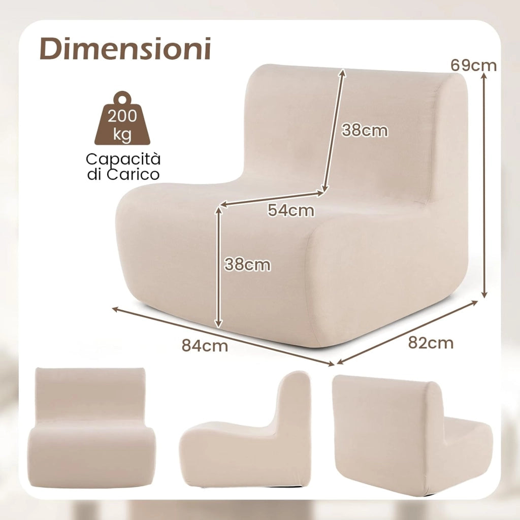 Divano Singolo da Pavimento, Poltrona da Divano con Morbido Velluto e Supporto Ergonomico, Poltrona Sacco da Lettura per Soggiorno, Camera da Letto (Beige)