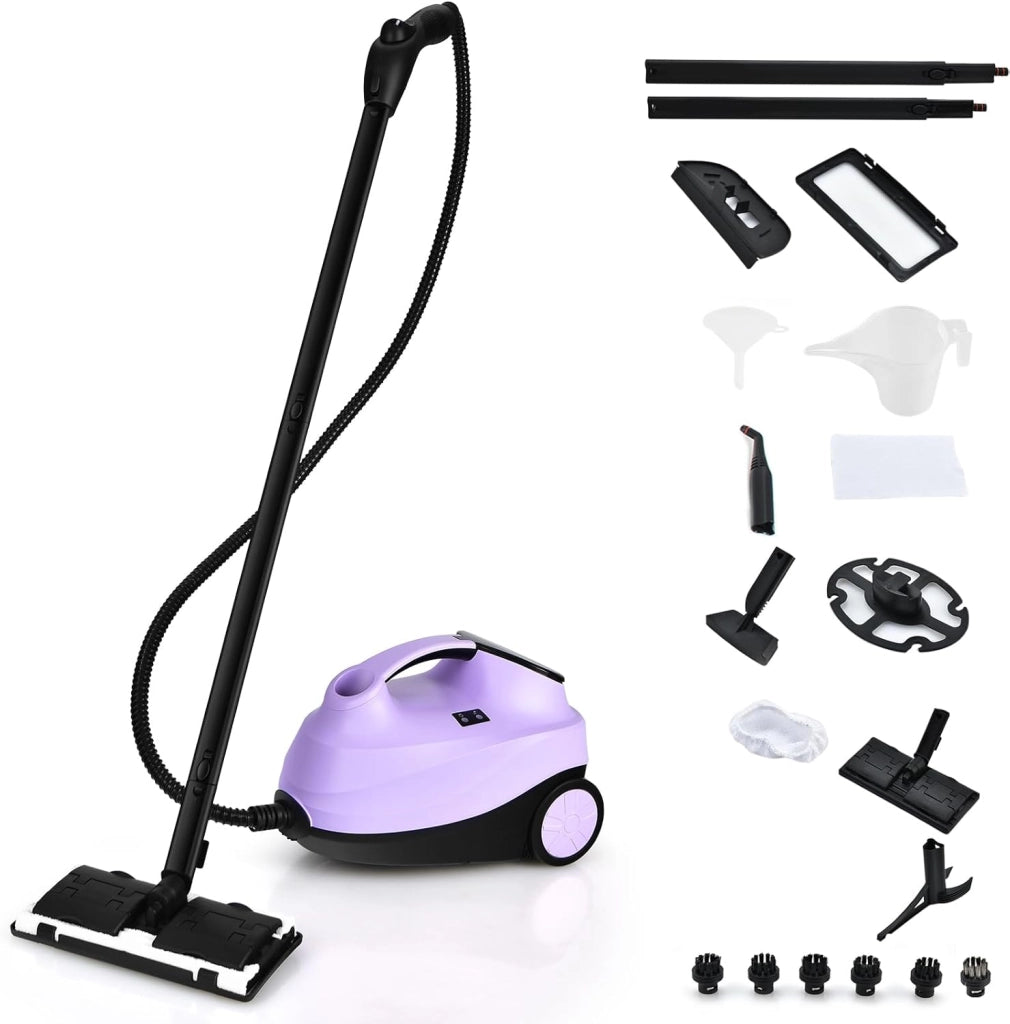 Pulitore a Vapore Portatile 2000W, Pressione del Vapore: 4 Bar, Massimo 108℃, Preriscaldamento: 5-6 Min, Serbatoio dell'Acqua: 1,5L, con 19 Accessori, per Divano, Pavimento, Finestra (Viola)