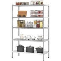 Scaffale da Cucina a 5 Livelli Regolabili su 13 Altezze Diverse, in Acciaio Inox, 91x40x139 cm, Argento