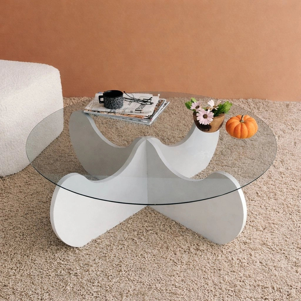 Willow, Tavolino da Salotto Effetto Fume, 90x90x30h cm Bianco