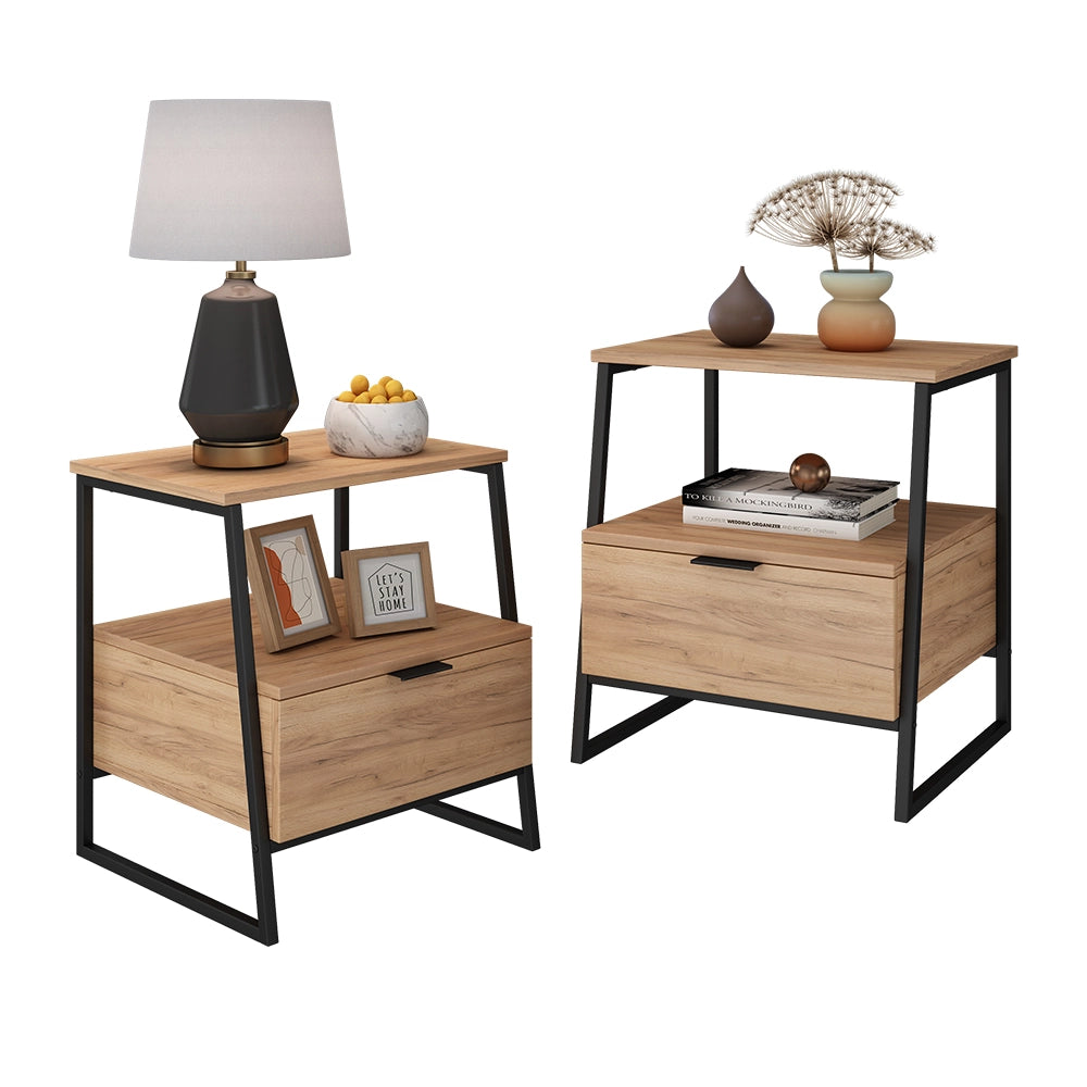 Vicco Comodino Rovere Goldkraft/nero Set di 2