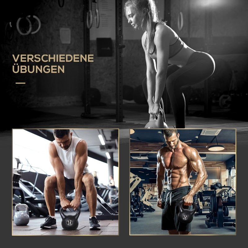 Kettlebell, bilanciere da 12 kg riempito di sabbia, per principianti, nero