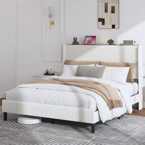 Letto a piattaforma imbottito 160x200 in tessuto; antiscivolo; doghe metalliche; senza boxspring