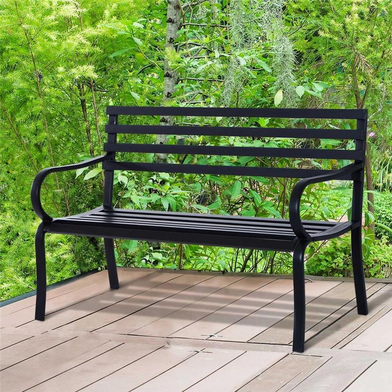 PANCHINA DA GIARDINO IN METALLO 127 X 62 X 82CM COLORE NERO