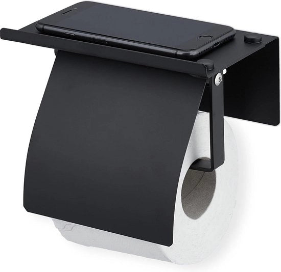 Sostegno per carta igienica con piastra da attacco alla parete - design moderno - acciaio inox nero