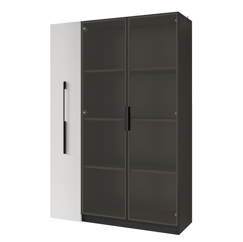 Vetrina 110，5x35x160 cm in MDF e vetro nero con LED