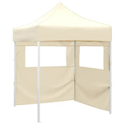 Gazebo Professionale Pieghevole con 2 Pareti 2x2m Acciaio Crema 48881