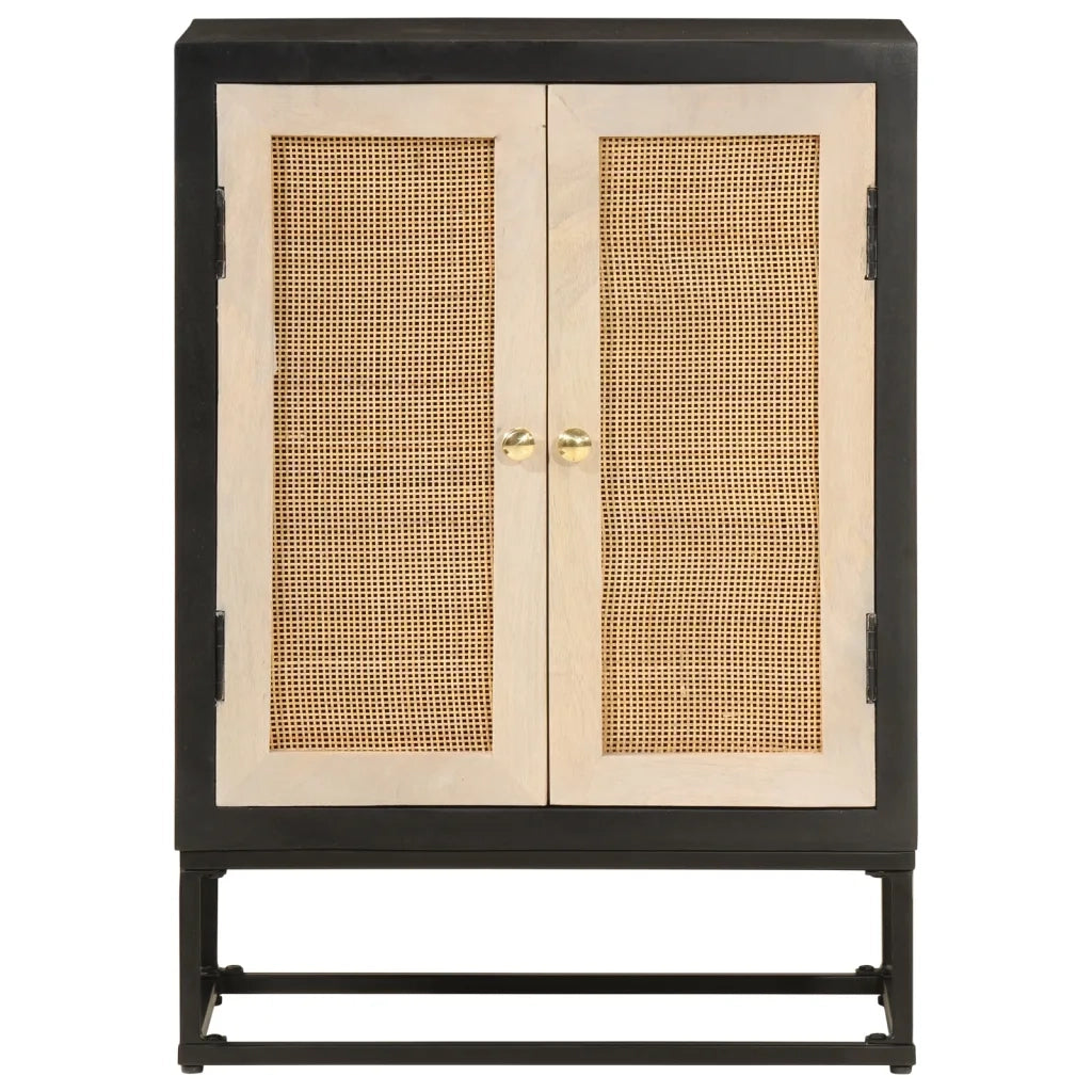 Credenza Nera 55x30x76 cm in Legno Massello di Mango e Ferro 372000