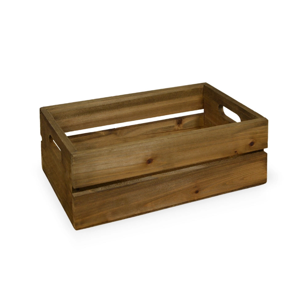 5 Cassettine Contenitori Portaoggetti in Legno Marrone con manici cm 30x19 x h11