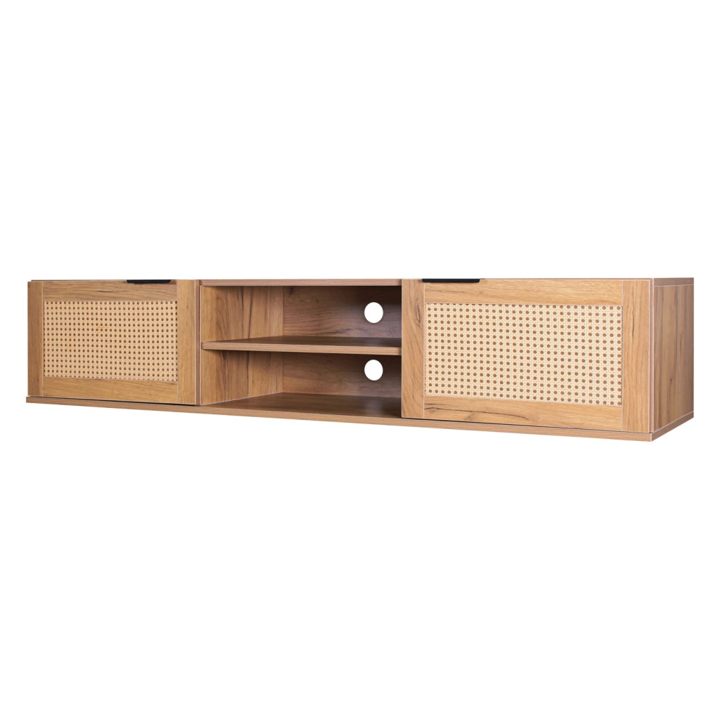 Jacala - Mobile TV sospeso con inserti in rattan, 2 ante e 2 vani a giorno