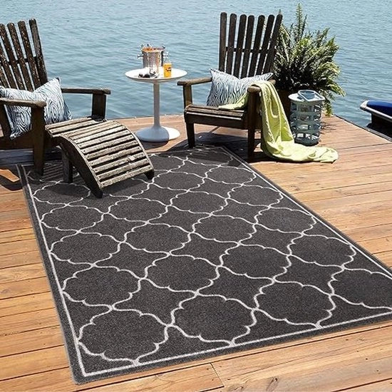 Tappeto da Esterno, Impermeabile, Tappeto da Interno e Esterno, Balcone, Tappeti Idrorepellenti per Terrazza, Giardino, Cucina, Bagno o Sala, Grigio, 80 x 150 cm