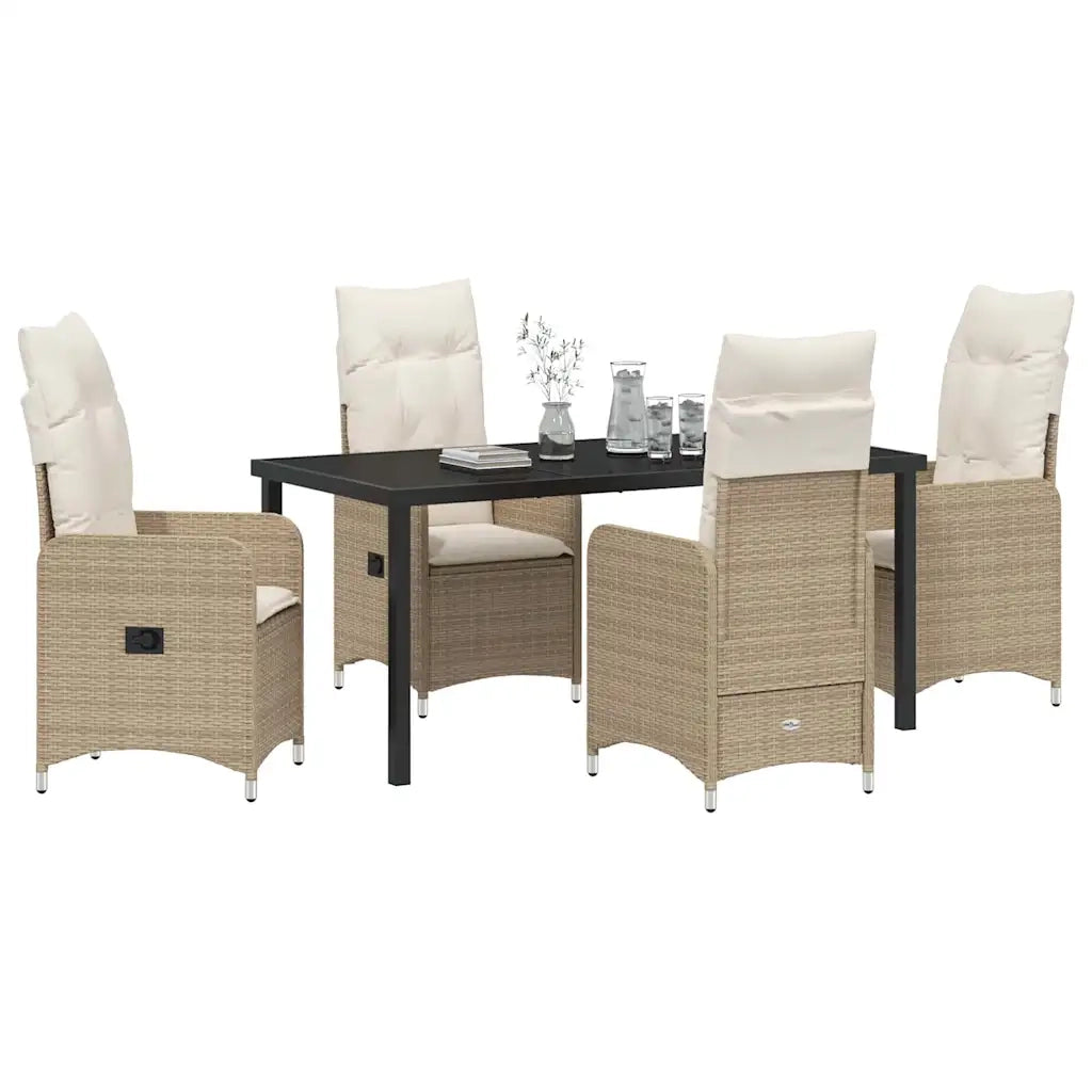 Set da Pranzo per Giardino con cuscino 5 pcs Beige polyrattan 3379656