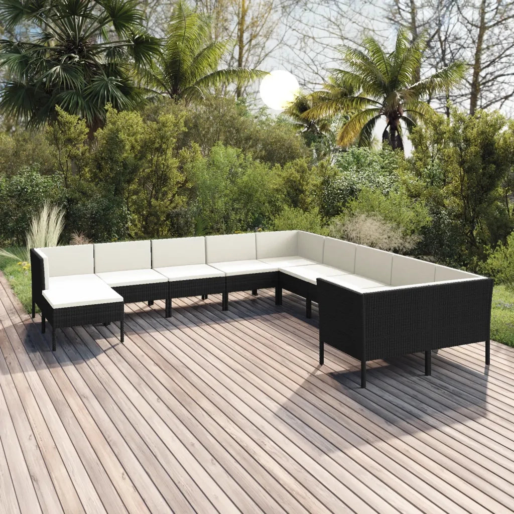 Set Divani da Giardino 11 pz con Cuscini in Polyrattan Nero cod mxl 38452