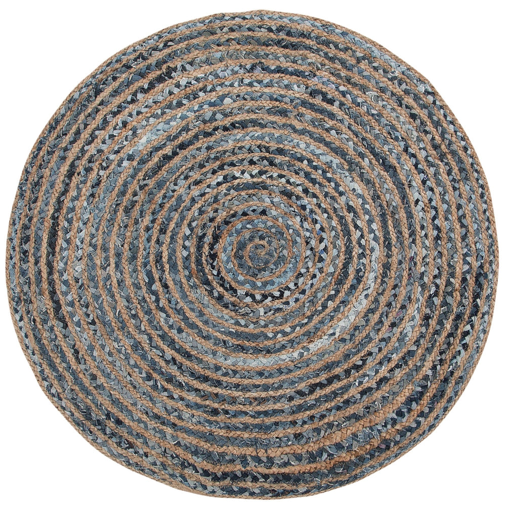 Tappeto tappetino Iuta Blu Rotondo Boho Soggiorno ø 120 cm stile moderno