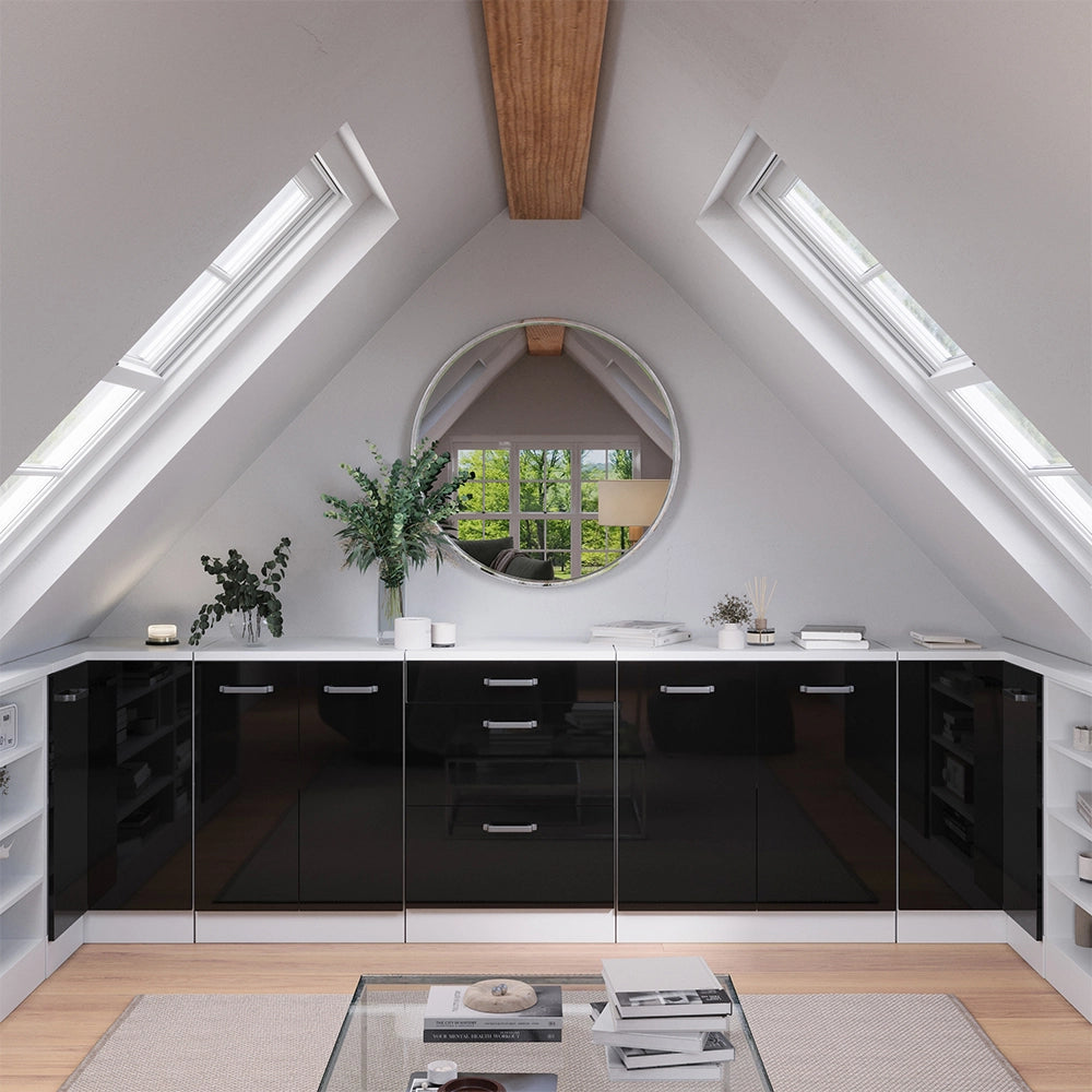 Mobile per mansarda Rion Nero lucido/Bianco 60 x 83.8 cm senza inclinazione con 3 cassetti Vicco