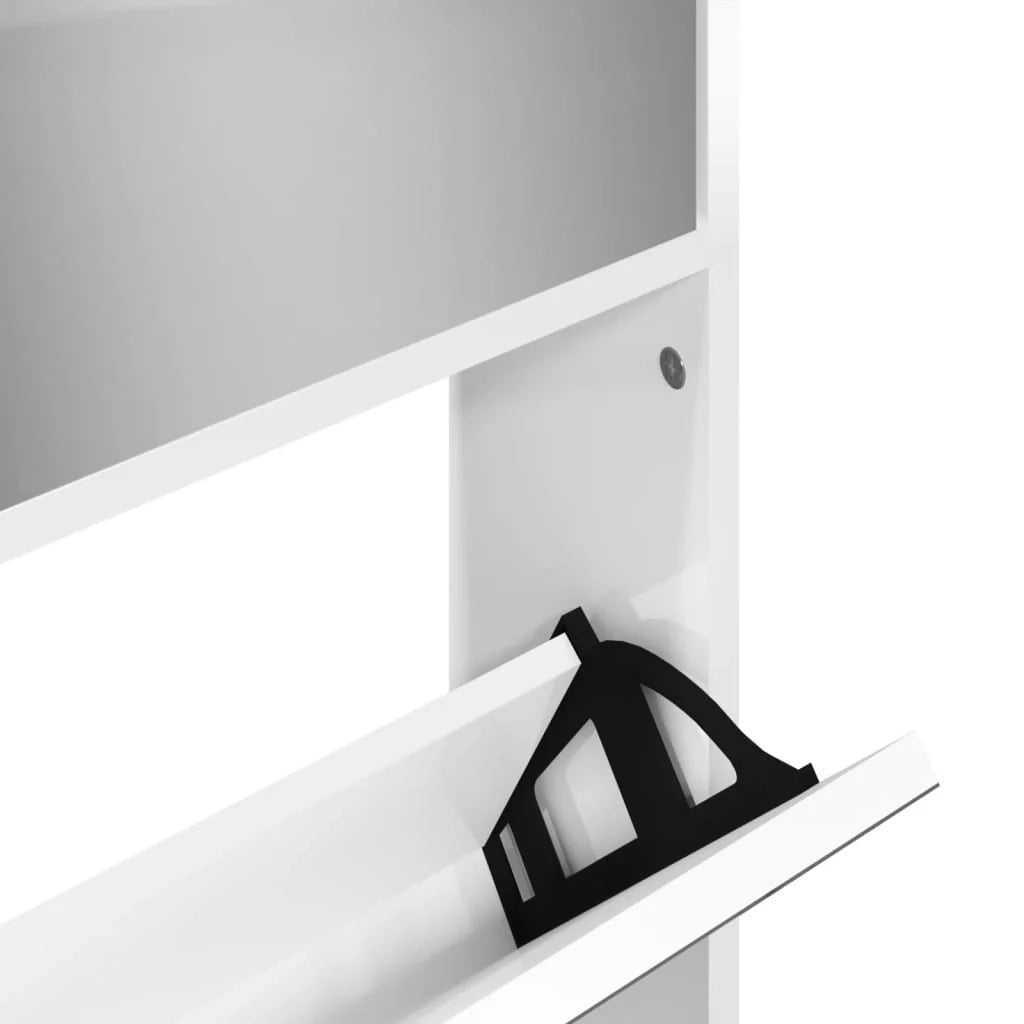 Scarpiera mobile contenitore per scarpe mobile ingresso/corridoio/soggiorno con specchio 4 ripiani bianco lucido 02_0021886