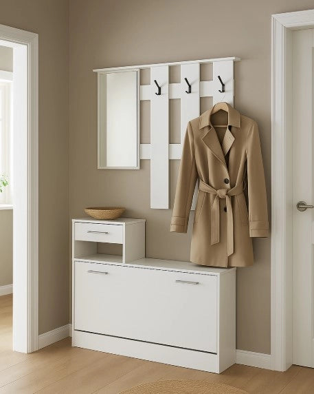 MOBILE INGRESSO RUFOLF BIANCO 100X180H CON SCARPIERA INTEGRATA