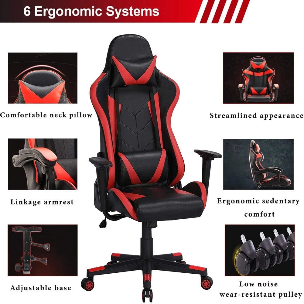 Sedie Gaming, Sedia Portacomputer da Ufficio con Supporto Lombare e Braccioli Imbottiti, Regolabile in Altezza, Ergonomica, Inclinabile 90-135 ° (Nero e Verde)