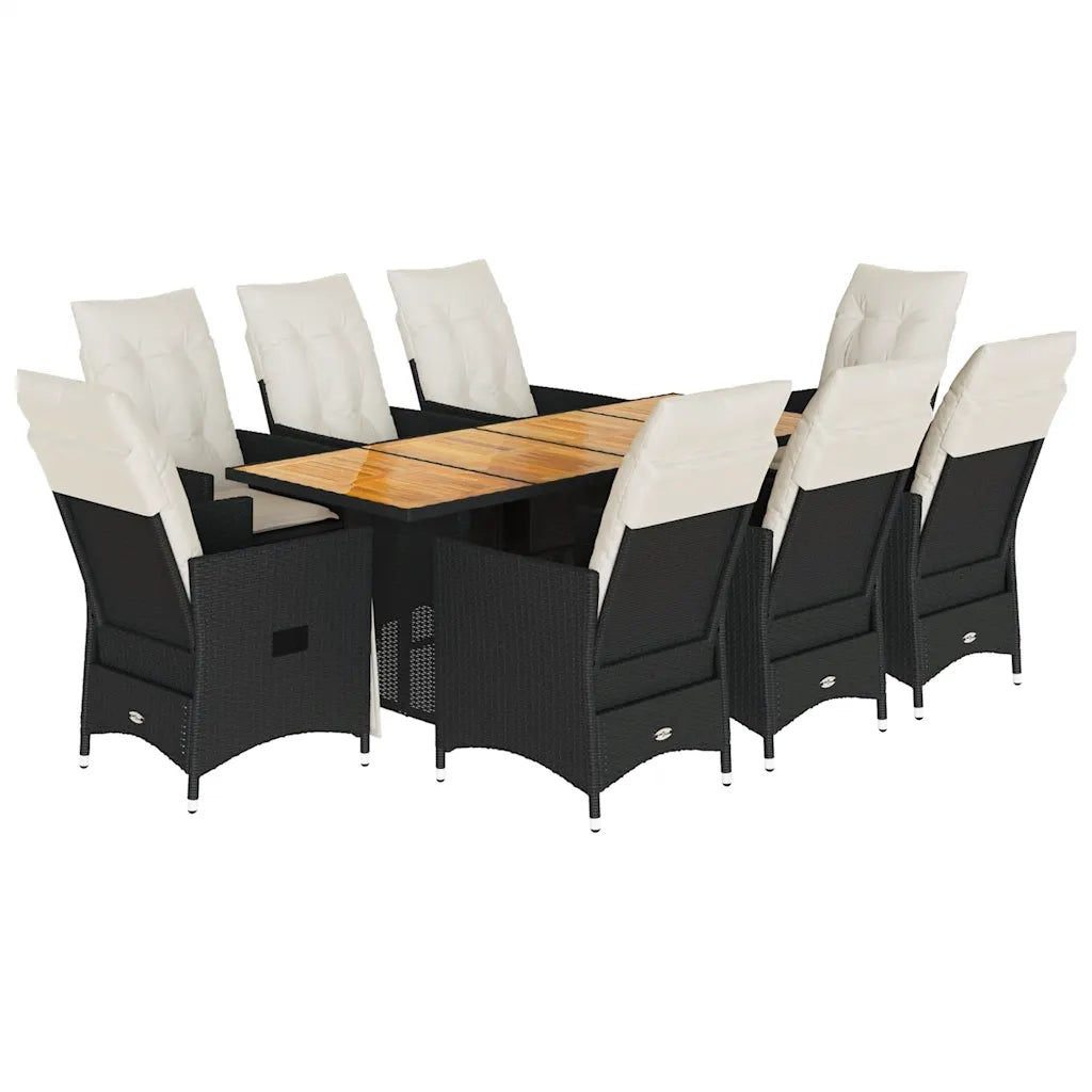 Set da Pranzo da Giardino 9 pz con Cuscini Nero in Polyrattan 3276690