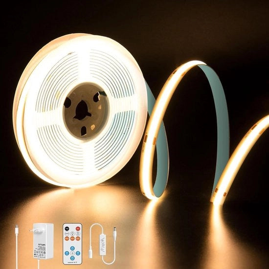 Striscia LED 5M regolabile 2700K luce calda 24V 2400LED - funzione oraria - telecomando a radiofrequenza - alimentatore GS - CRI93+ - per decorazione DIY in casa - illuminazione sotto cucina chiara