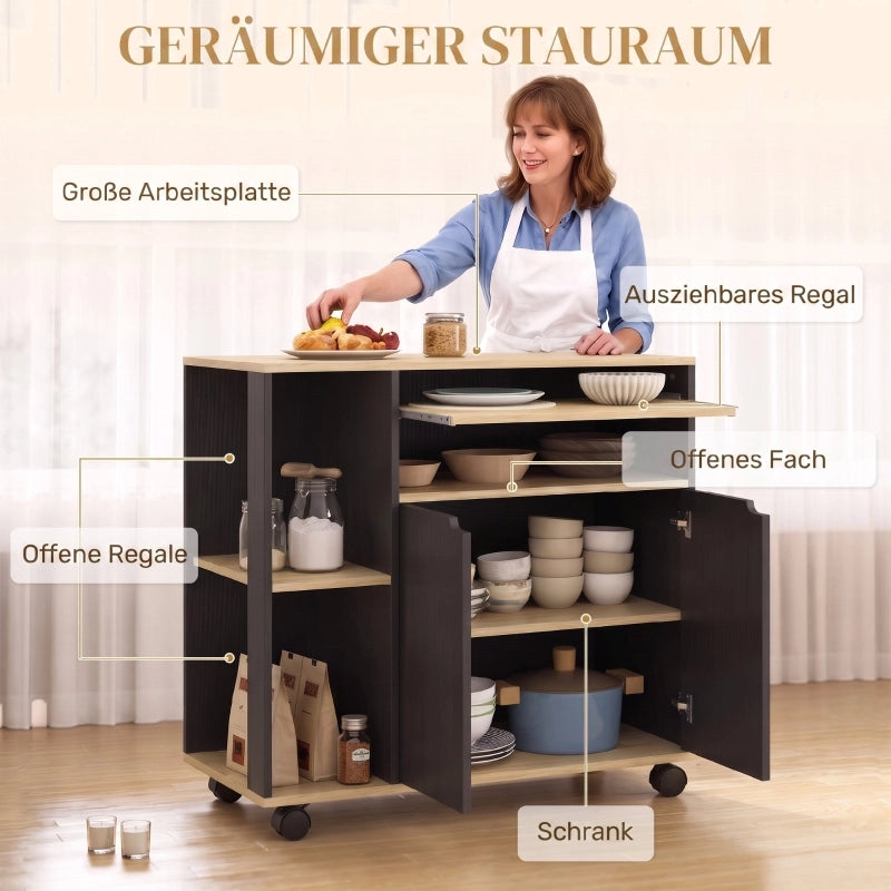 CARRELLO DA CUCINA Con ruote 80x40x82 cm Nero