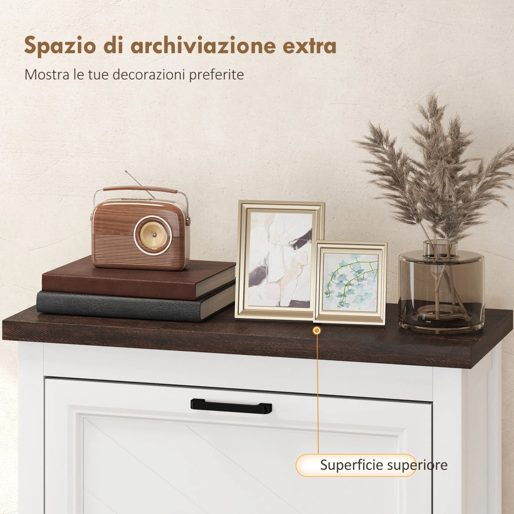 Scarpiera Country con 2 Cassetti Ribalta. Ripiani Regolabili. Design Bianco.