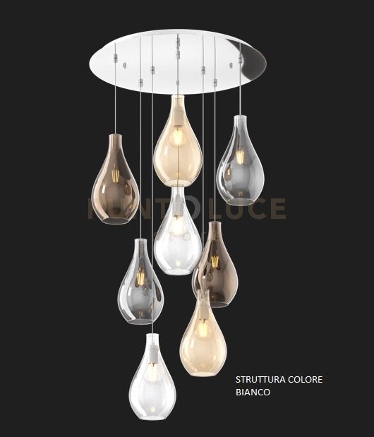 SOSP. BIANCO 8 LUCI TONDA VETRI PICCOLI (2XAM+2XBR+2XFU+2XTR) 1193BI-S8 TP-MC