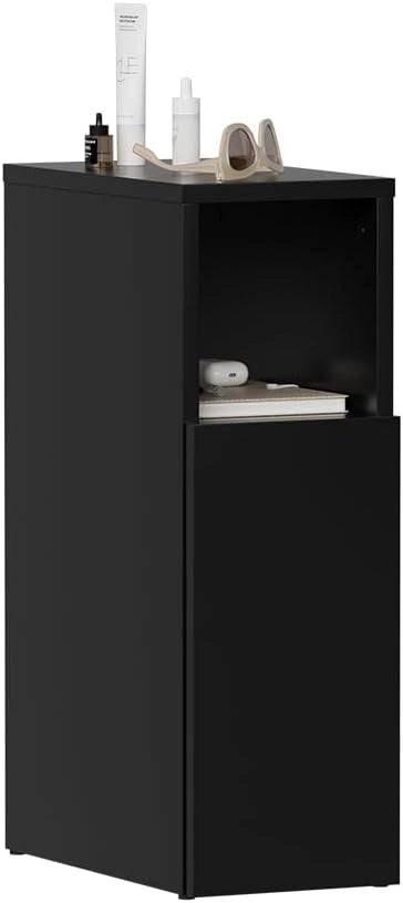 Comodino camera da letto Enton, Nero, 20 x 59.5 cm con 1 porta, adatto come superficie d'appoggio accanto al letto