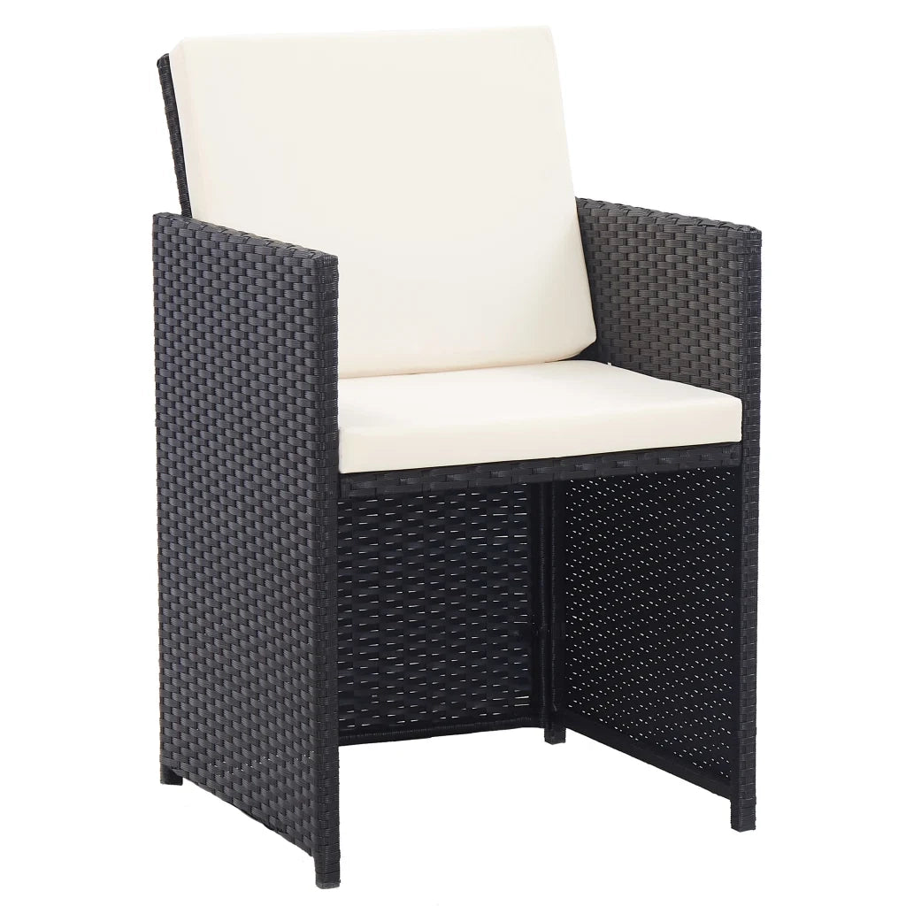 Set da Pranzo da Giardino 15 pz con Cuscini in Polyrattan Nero  cod mxl 42641