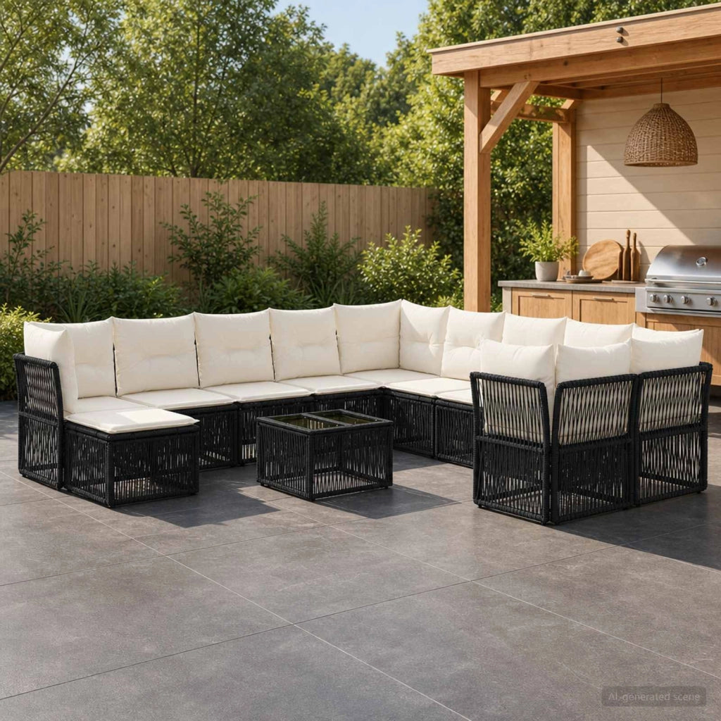 Set Divano da Giardino 12 pz Nero polyrattan 3434455