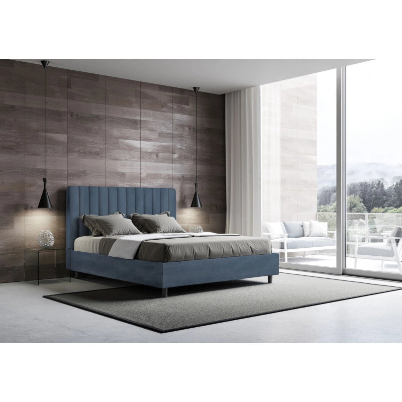 Letto imbottito Matrimoniale 170x190 cm Agueda - Senza rete,Microfibra,Blu
