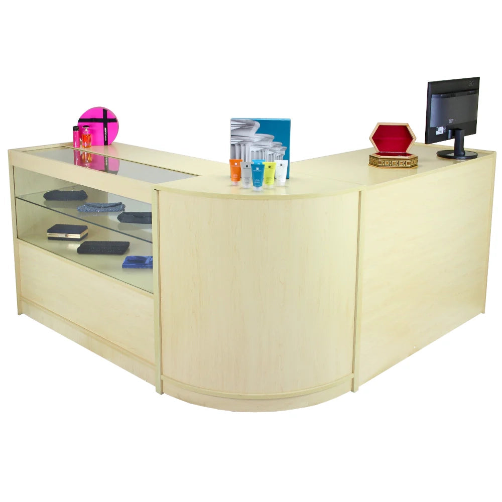 Set Draco con 3 Banconi da Negozio e Reception con Finitura in Acero Laminato