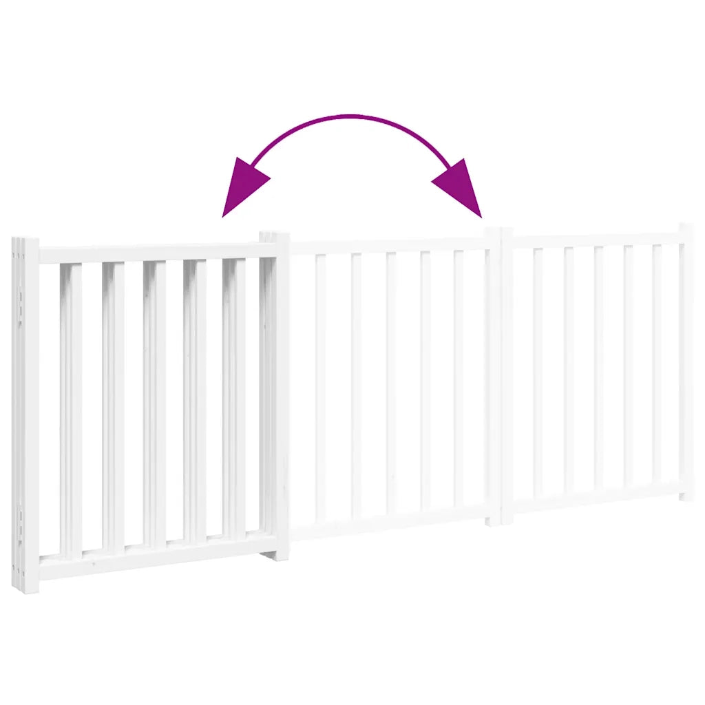 Cancello Cani Pieghevole 3 Pannelli Bianco 150cm Massello Abete 352276