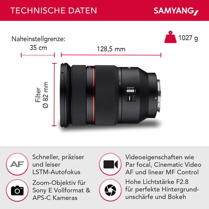 Set Obiettivo zoom fotografico AF 24-70mm e Lens Station, per Sony E mount – Autofocus, full frame e APS-C, intensità luminosa F2.8, per fotocamere Alpha A9 A7 A7C A7C II A7C R A6000