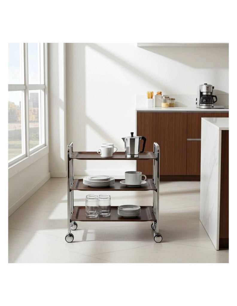 Carrello da cucina pieghevole cromato con ruote BAUHAUS 3 ripiani