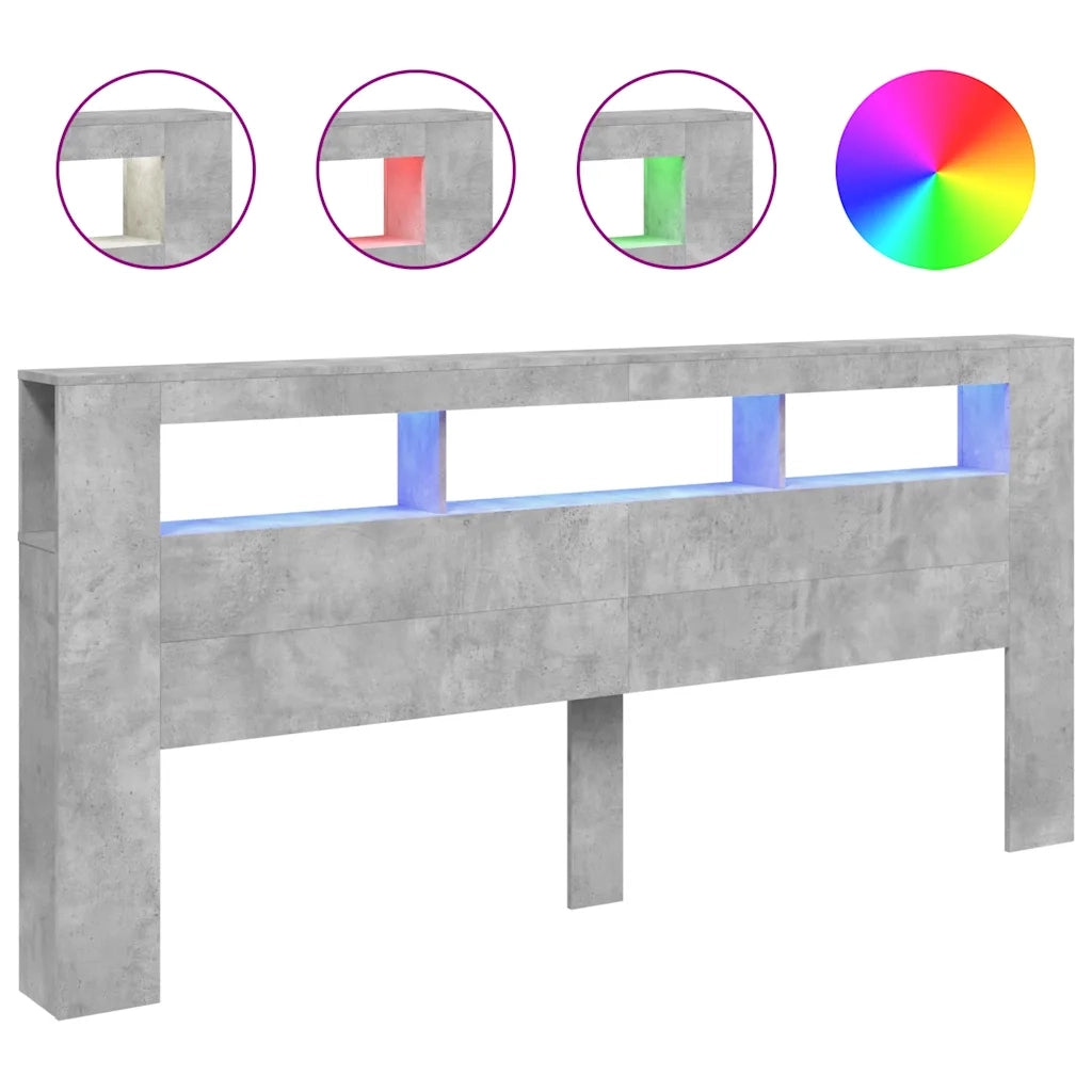 Testiera LED-Testata del letto Grigio Cemento 220x18,5x103,5 cm Legno Multistrato